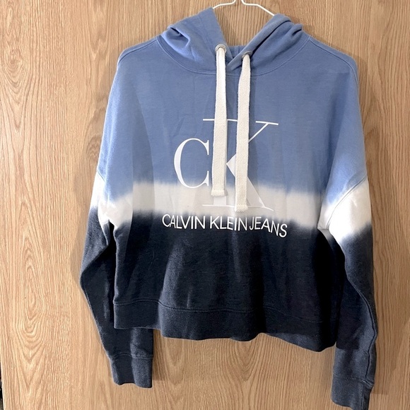 Calvin Klein Tops - Calvin Klein Blue/White Cropped Hoodie Sweatshirt